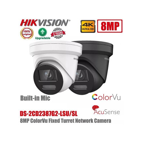 DS-2CD2387G2-LSU/SL Black 2.8mm HIK 8MP IP Camera 4K Color VU PoE Camera Strobe Light and Audible Warning Turret Camera